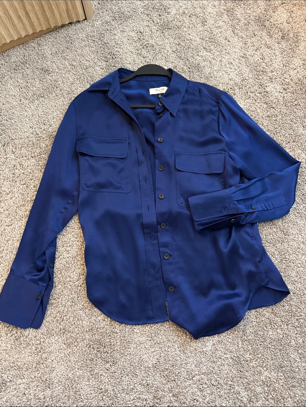 Madewell Deep Blue Satin Button-Up Shirt